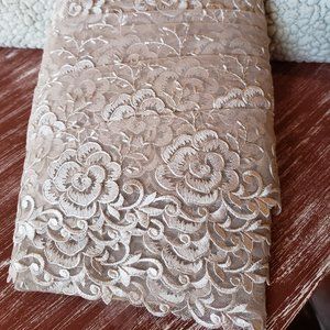 Alecon French Embroidered Lace Edging 5" by the yard - Champagne / Taupe